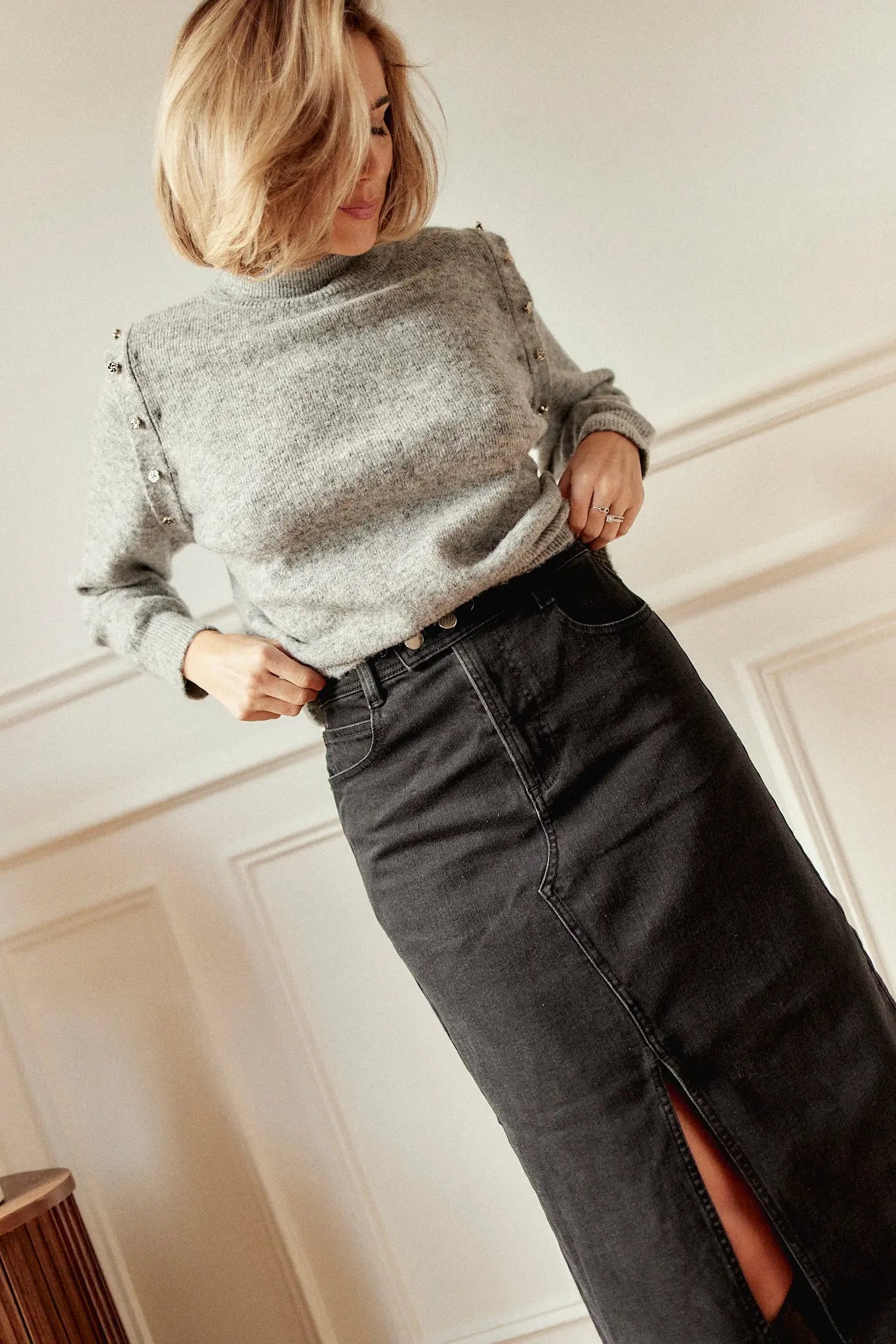 PAUEME I JUPE I Jupe longue jean Agathe - Black denim