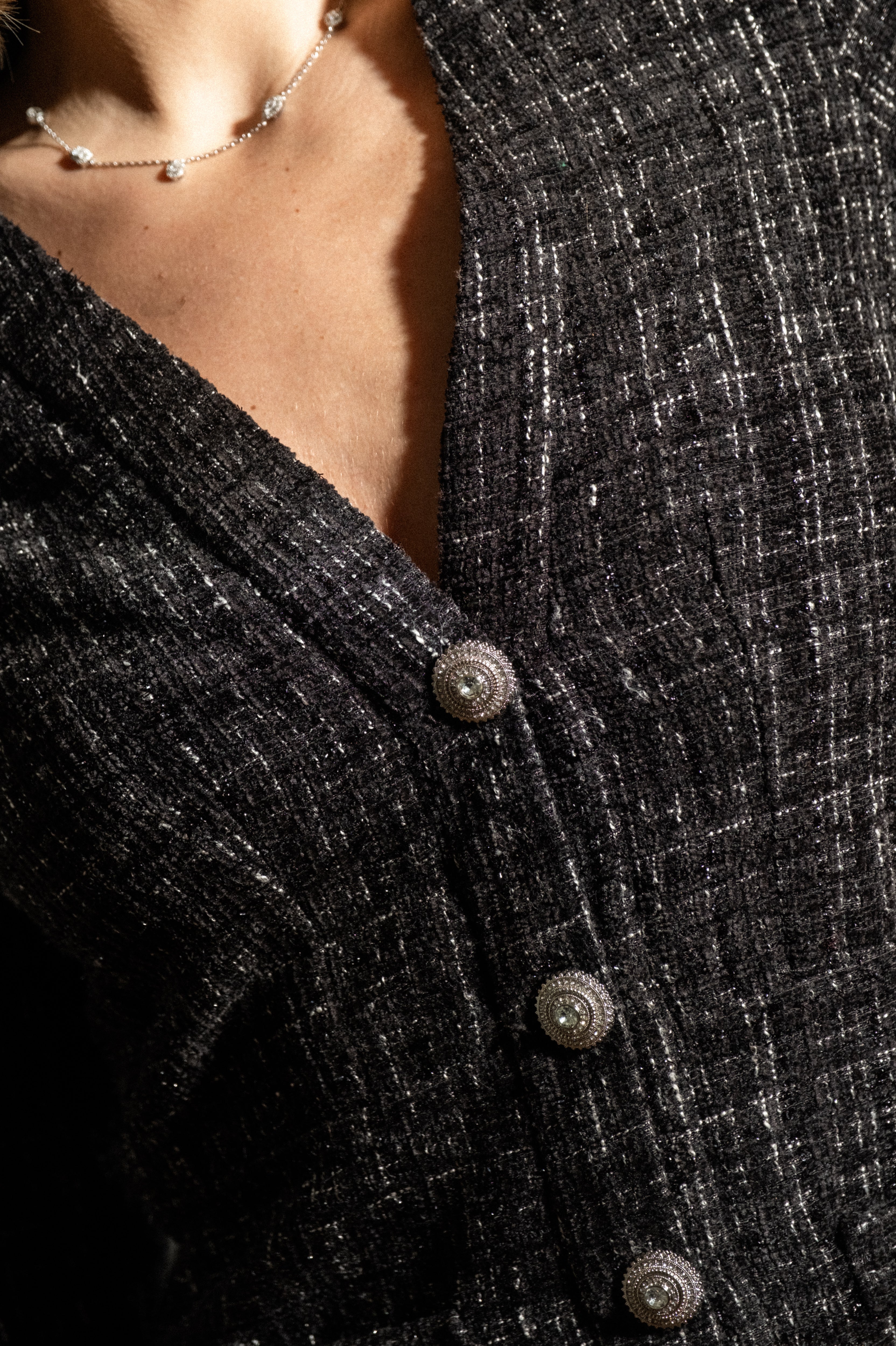 PAUEME I ROBE I Robe courte Daphné - Tweed carreaux noir pailleté