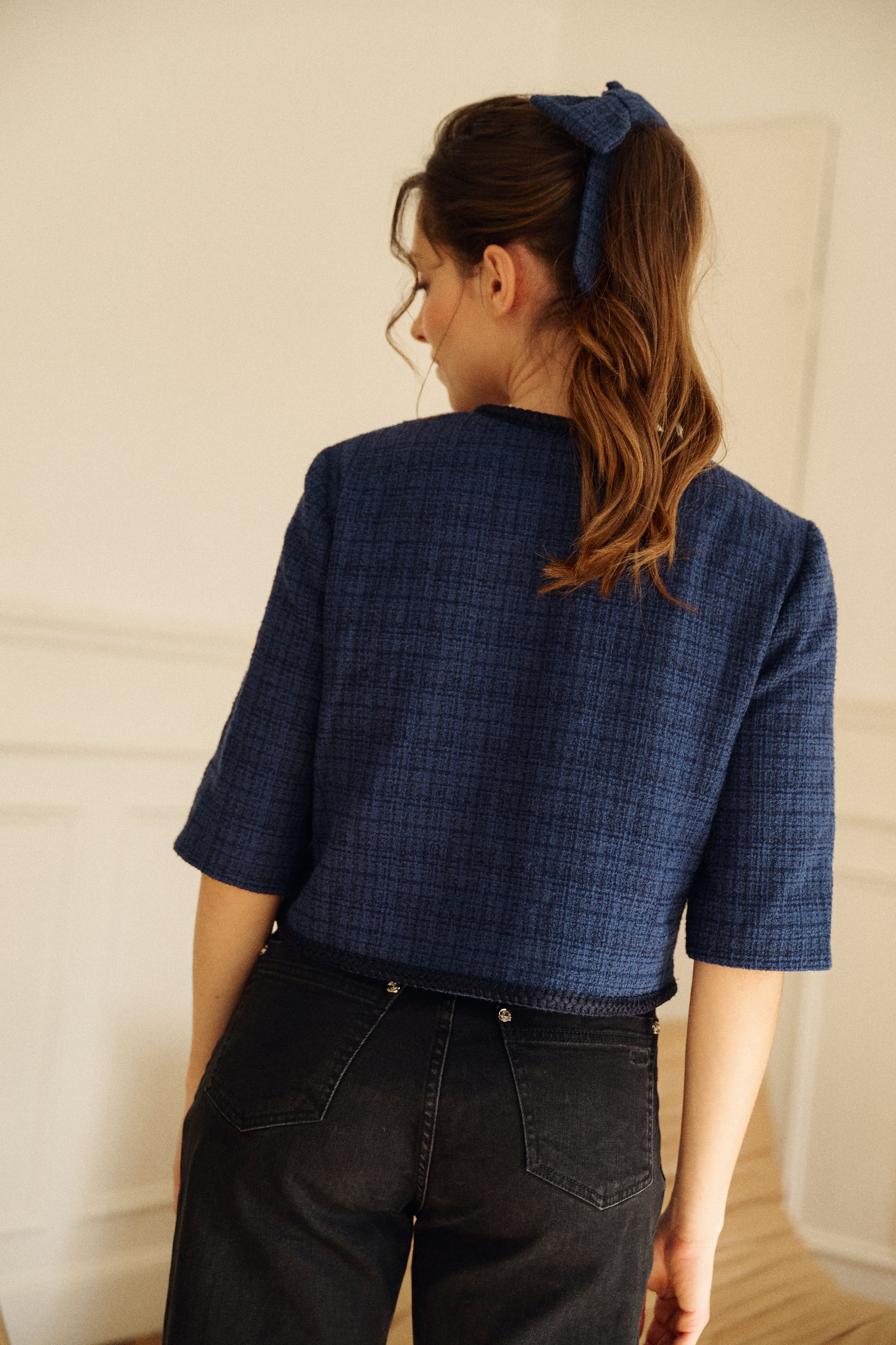 PAUEME I Veste I Veste courte Ambre - Tweed bleu