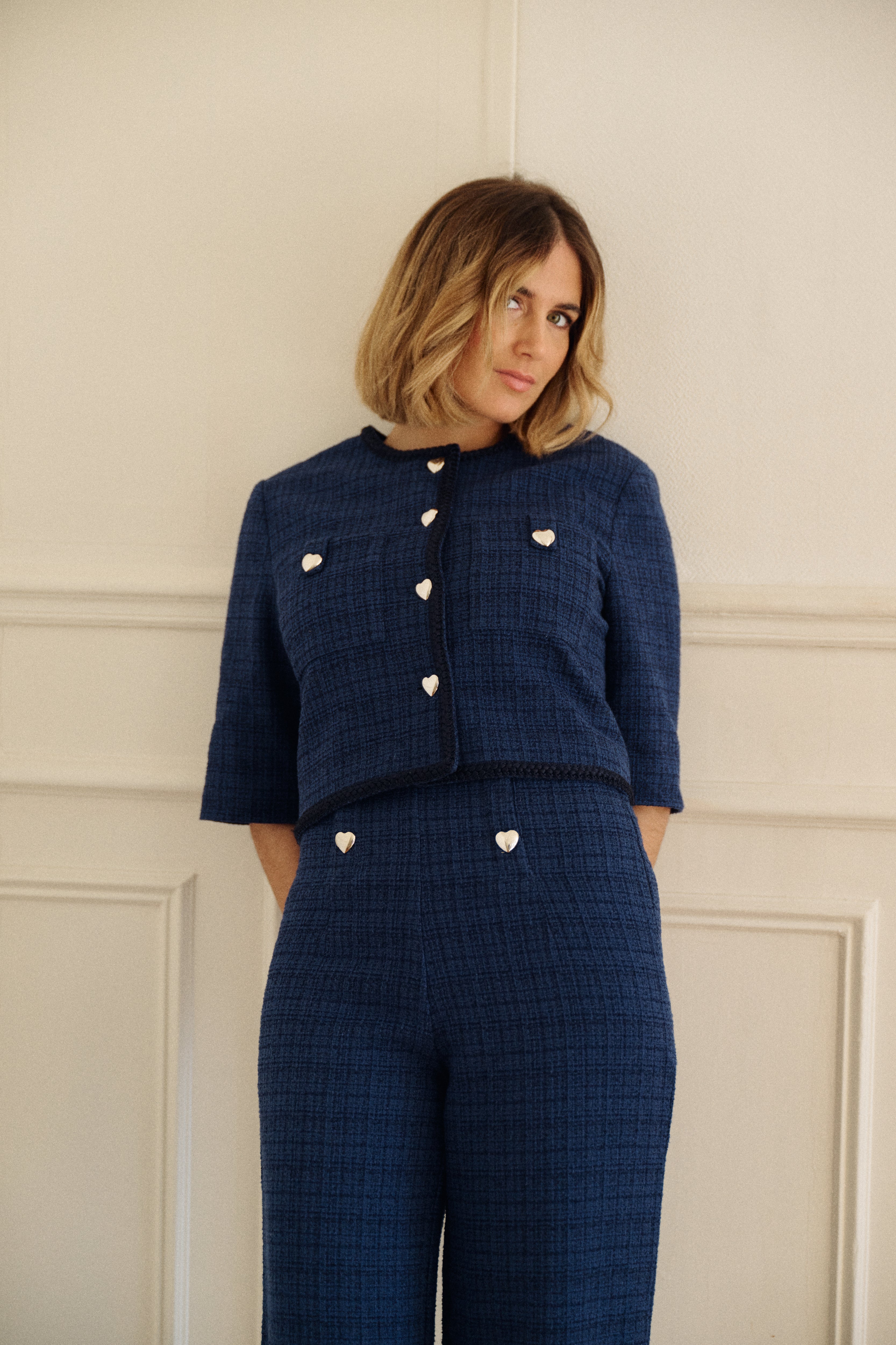 PAUEME I Veste I Veste courte Ambre - Tweed bleu