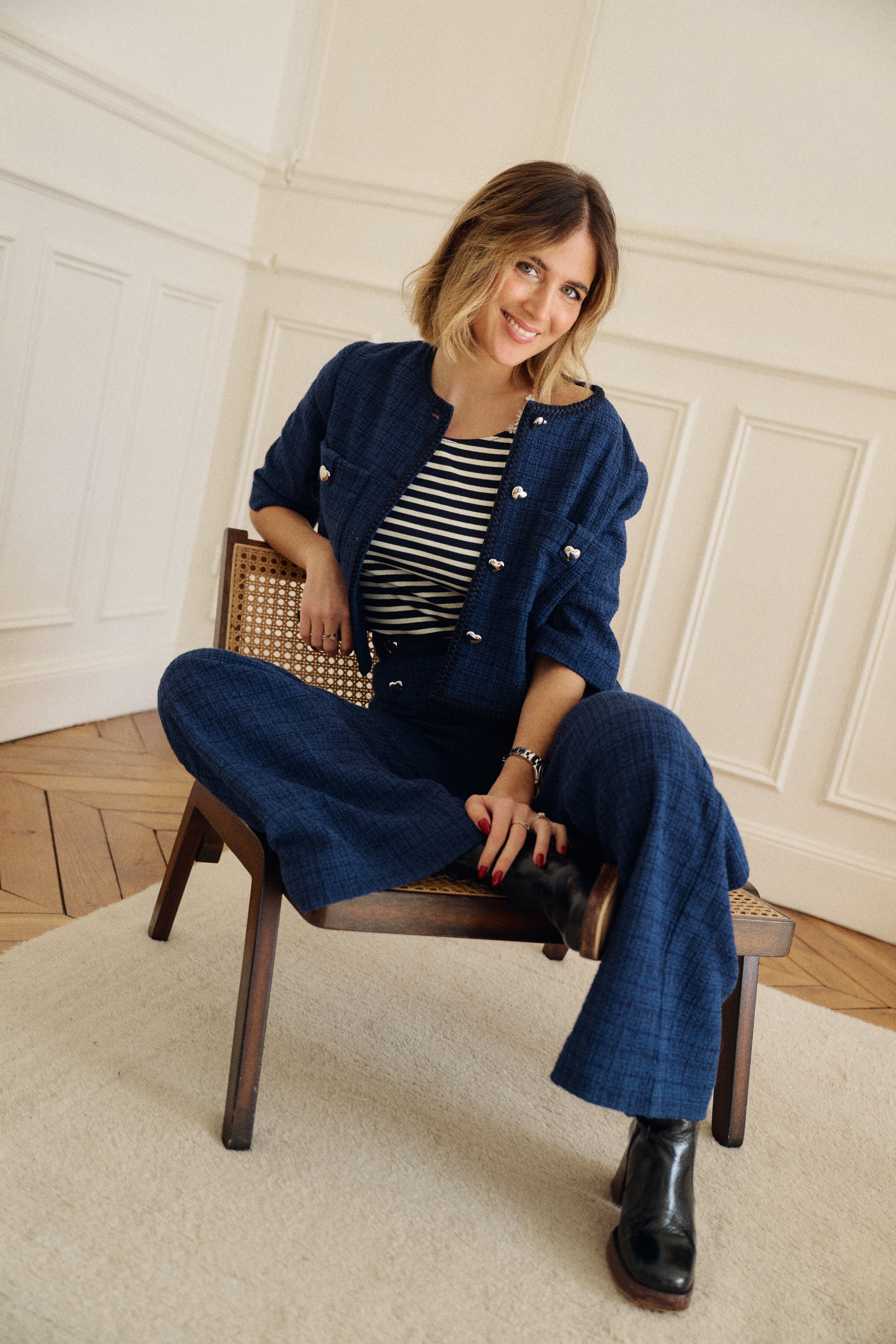 PAUEME I Veste I Veste courte Ambre - Tweed bleu