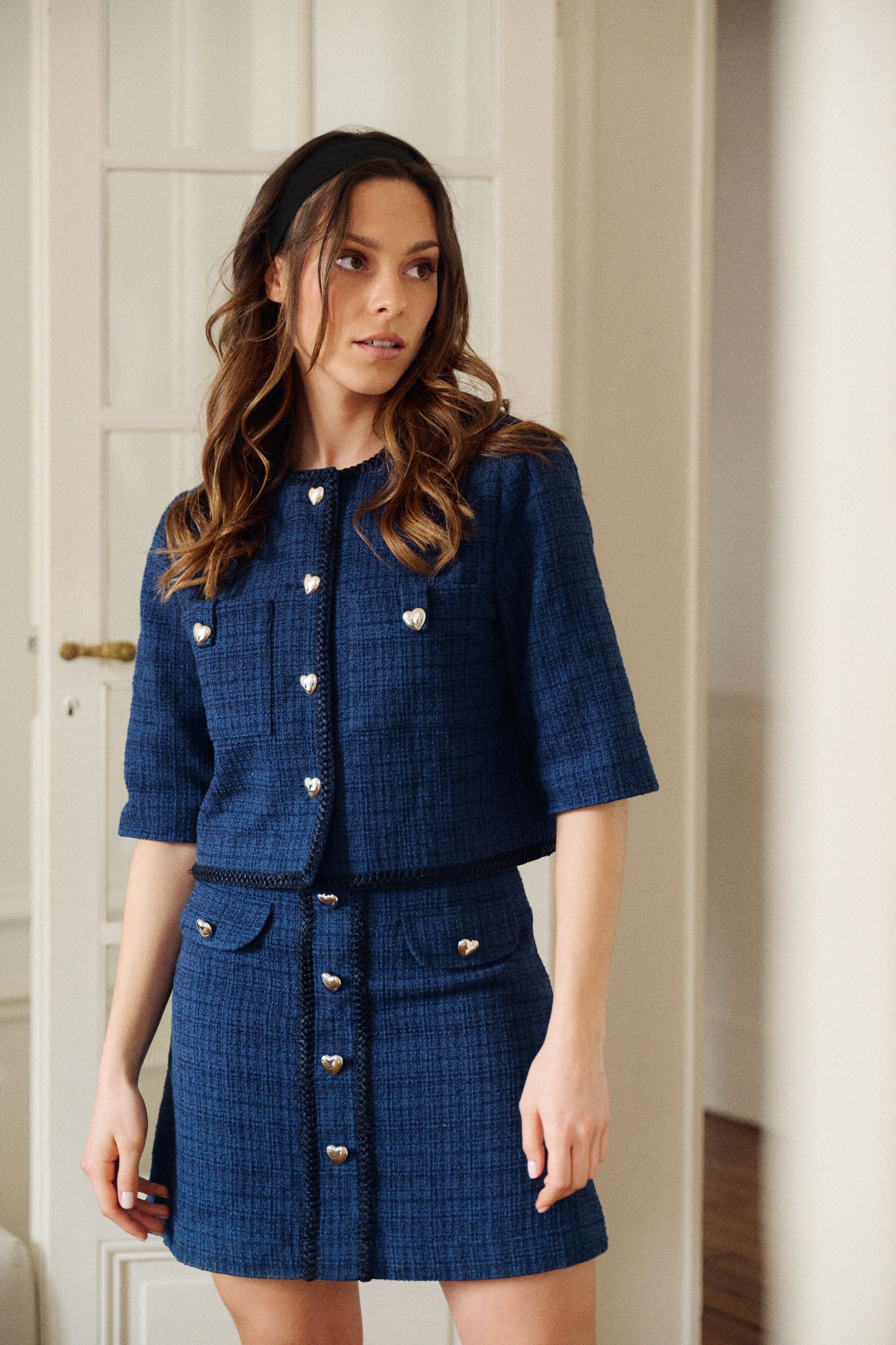 PAUEME I Veste I Veste courte Ambre - Tweed bleu