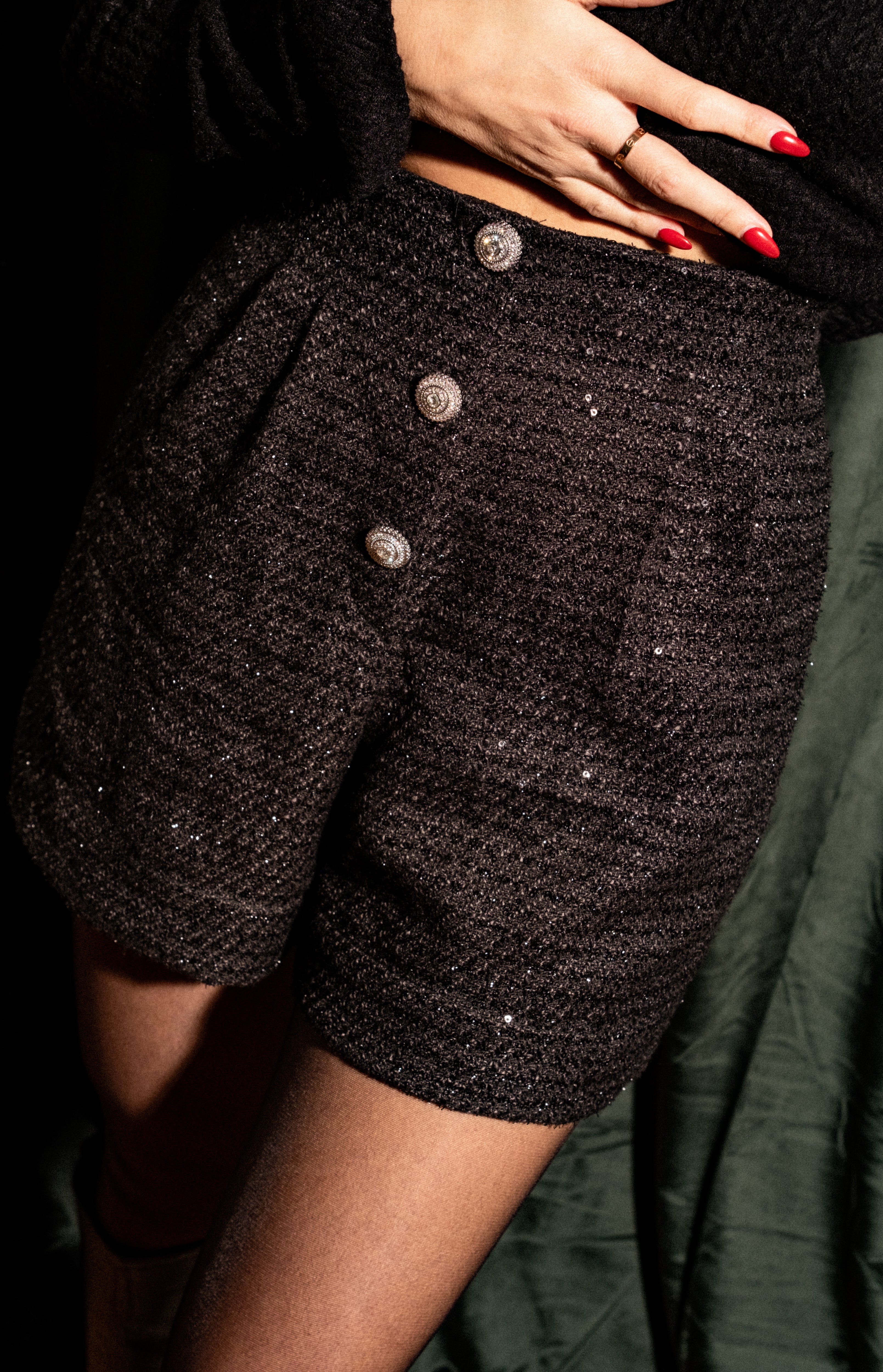 PAUEME I Short I Short Teddy - Tweed noir pailleté